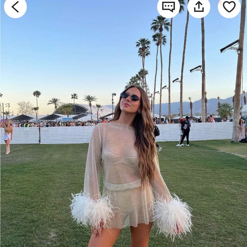 Boa feather rhinestone dress